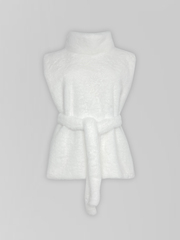 Жилетка Анжелика однотонная меховая с высоким горлом и поясом