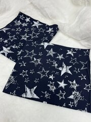 Ткань трикотаж кулирная гладь, Звезды на темно-синем, 180 гр/м, 92% хлопок 8% лайкра, 50*50 см, 2 отреза.