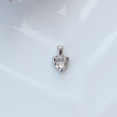 Подвеска Сердце с белым фианитом, 12*8 мм, родий, П298
