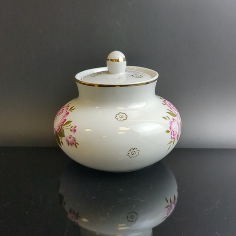 Сахарница фарфоровая, деколь цветы, золочение, Вербилки, Дмитровский ФЗ, винтаж СССР 1965-1990 гг