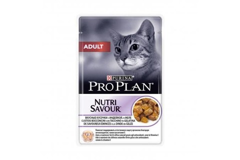 Pro Plan пауч для взрослых кошек кусочки в желе с индейкой 85г