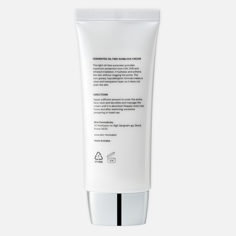 SKIN FORMULA  Fermented Oil Free Sunblock Cream SPF50+ PA+++ Cолнцезащитный крем c увлажняющим и успокаивающим действием, 65 гр