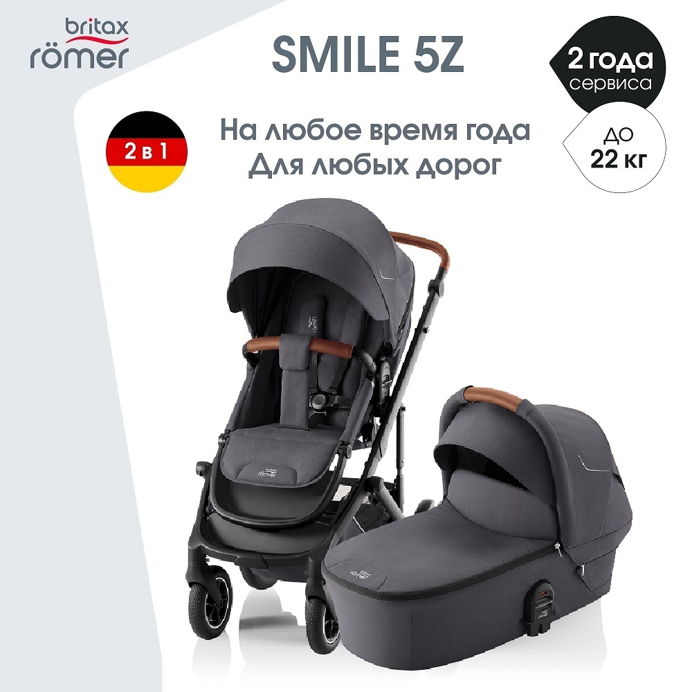 Комплект 3в1 коляска Britax Roemer SMILE 5Z Midnight Grey + автокресло BABY-SAFE PRO Space Black