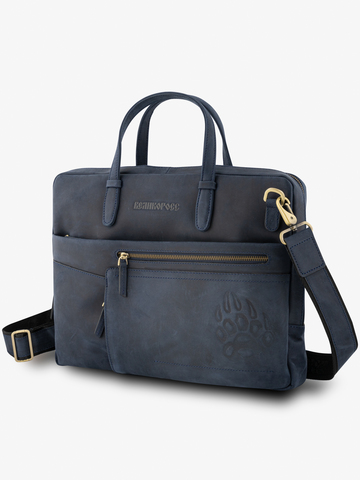 Кожаный портфель универсальный, компактный синего цвета (кожа Крейзи)