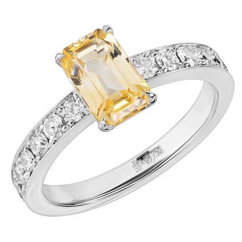 Кольцо с жёлтым сапфиром и бриллиантами, R0081-11/2