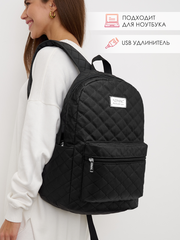 Рюкзак с отделением для ноутбука до 15,6" и USB-портом для зарядки (Стеганый черный)