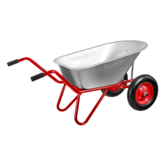 ЗУБР Т-21, 90 л, 180 кг, двухколесная, пневматические колеса, садово-строительная тачка (39952)