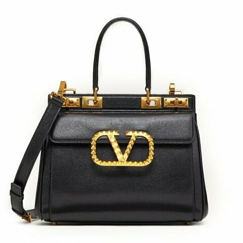 Средняя сумка с ручкой Valentino Rockstud Alcove из зернистой телячьей кожи черный