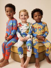 Пижама для мальчика Next 665-634, 3 шт., Синий, Молочный, Желтый