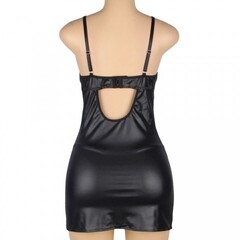 Кожаное платье с кружевом и стрепами Ohyeah Sexy Black +стринги, 3XL-4XL