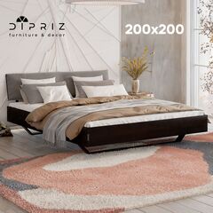 Dipriz Двуспальная кровать 200х200 парящая Беллиссима из массива дикого дуба с мягким изголовьем, черный дуб