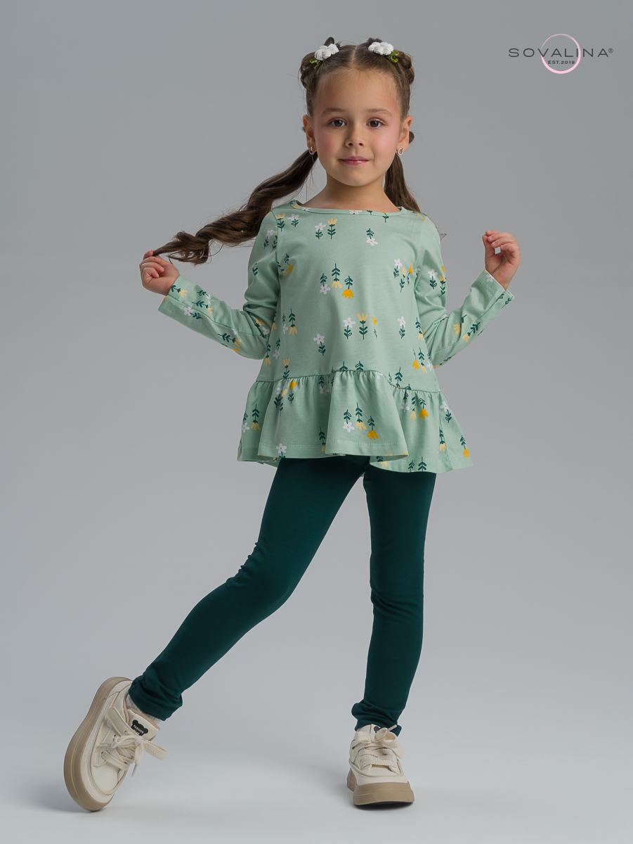 Костюм Алиса SG цветки на оливке-изумруд