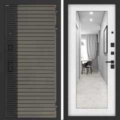 Входная металлическая дверь с зеркалом Бункер HIT Хит B-15 Веллюто кофе / зеркало ФЛЗ - 603 Белое дерево