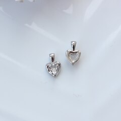 Подвеска Сердце с белым фианитом, 12*8 мм, родий, П298