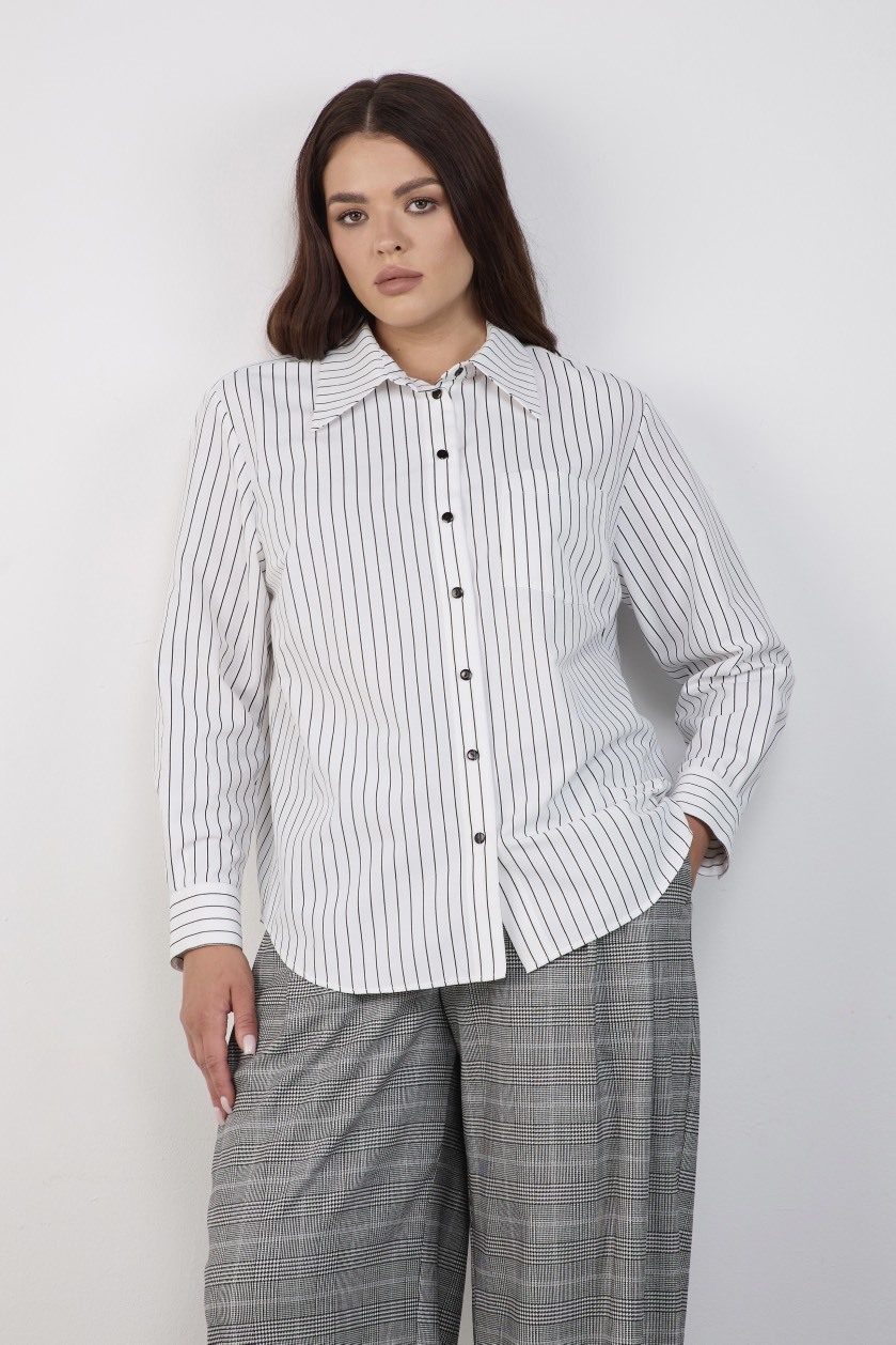 Рубашка удлиненная, белая в черную полоску