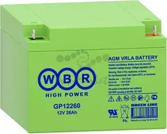 Аккумуляторная батарея WBR GP12260 (12В/26Ач, универсальная, AGM, Клемма: M5, ДхШхВ: 166x175x125, срок службы: 8 лет, ве