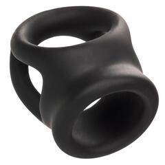 Черное тройное эрекционное кольцо Alpha Liquid Silicone Dual Cage & Ring - 