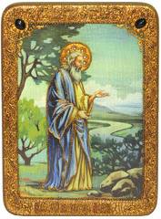 Инкрустированная икона Святой праотец Адам 29х21см на натуральном дереве, в подарочной коробке