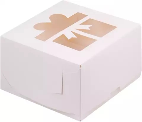 Коробка под капкейки с прозрачным окошком «Подарок» 160*160*100 мм 4 ячейки белая