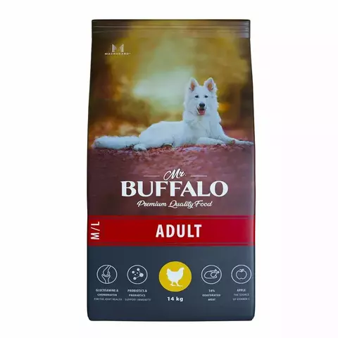 Mr.Buffalo ADULT M/L Сухой корм д/собак средних и крупных пород (курица) 14кг