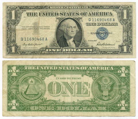 Банкнота США 1 доллар (серебряный сертификат) 1957 Q 11690468 A. F-VF
