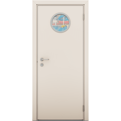 Купить Межкомнатная влагостойкая дверь кремовая остеклённая с иллюминатором