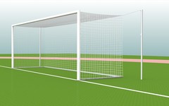 Ворота футбольные алюминиевые FIFA 7.32 х 2.44 м. (профиль d=100мм) подъемная задняя рама, растяжки, со стаканами для бетонирования (пара)