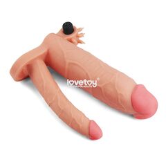Телесная насадка-удлинитель на пенис с анальным стимулятором и вибрацией - 