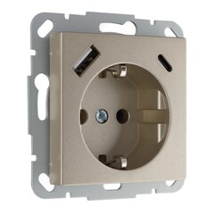 Розетка С/З+USB-зарядное устройство 3,4 А+TypeC IUK-3-01 E/Ch шампань, LIREGUS EPSILON