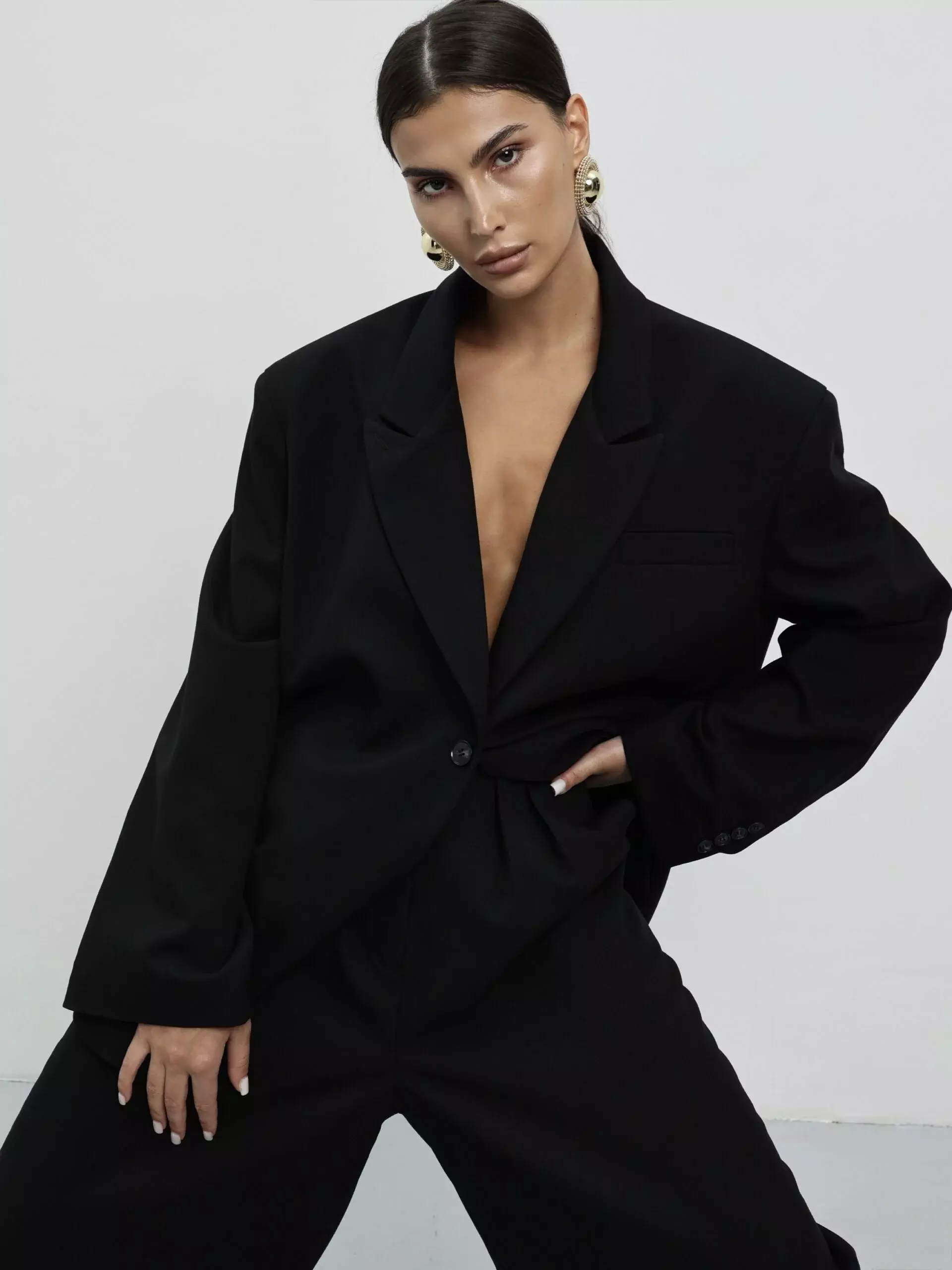 Пиджак оверсайз с объемными плечами, Черный