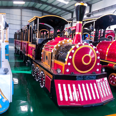 Безрельсовый паровозик «Ретро», 4 вагона, 16 мест — для ТРЦ, с электродвигателем