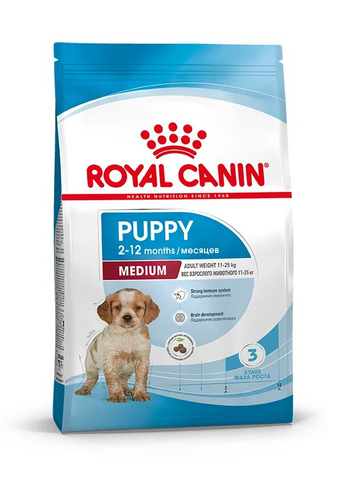 14 кг. Royal Canin Сухой корм Medium Puppy для щенков собак средних пород до 12 месяцев.