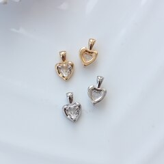 Подвеска Сердце с белым фианитом, 12*8 мм, родий, П298