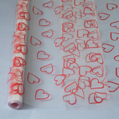 Упаковочная пленка/для цветов, Прозрачная с рисунком, Сердца красные, 