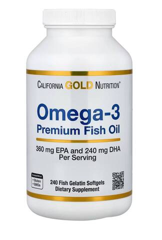 California Gold Nutrition омега-3, рыбий жир премиального качества, 240 капсул из рыбьего желатина