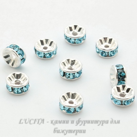 77506 Бусина - рондель Сваровски Aquamarine (цвет - серебро) 6х3 мм