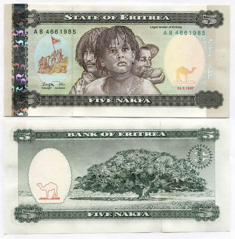 Банкнота Эритрея 5 накфа 1997 год. UNC