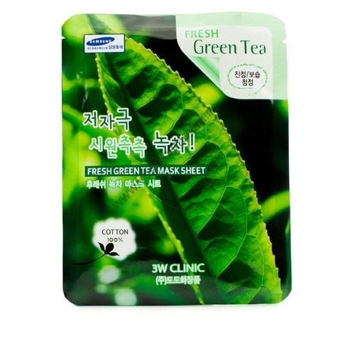 3W CLINIC МАСКА ТКАНЕВАЯ ДЛЯ ЛИЦА С ЭКСТРАКТОМ ЗЕЛЕНОГО ЧАЯ FRESH GREEN TEA MASK SHEET, 23 ML