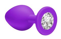 Средняя фиолетовая анальная пробка Emotions Cutie Medium с прозрачным кристаллом - 8,5 см. - 