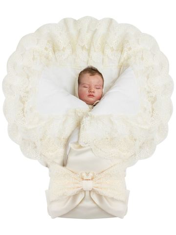 Летний конверт-одеяло на выписку "Милан" (молочный с молочным кружевом)