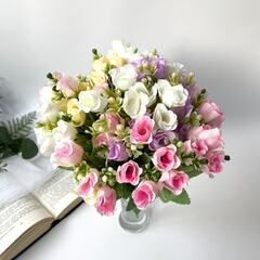Розы искусственные Мини, цвет МИКС, 12-15 голов, 30 см, набор 2 букета.