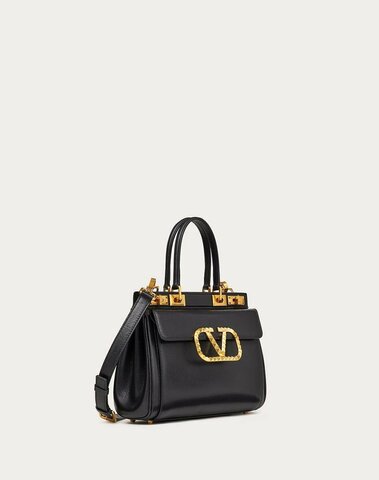 Средняя сумка с ручкой Valentino Rockstud Alcove из зернистой телячьей кожи черный