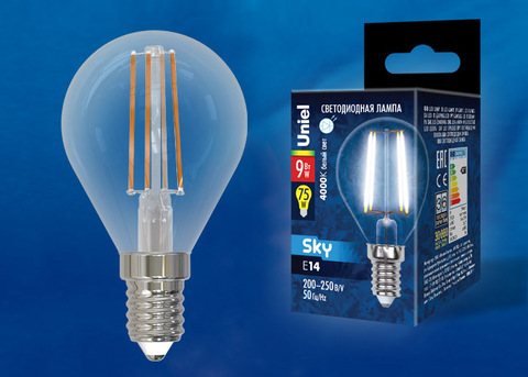 Uniel Лампа Светодиодная LED-G45-9W/4000K/E14/CL Sky (Холодный белый свет)