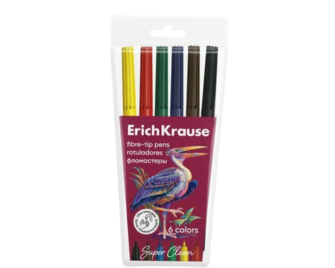 Фломастеры ErichKrause Safari Ultra Washable 6 цветов (в футляре с европодвесом 6 шт) Арт.61835