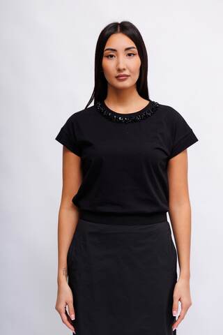 LUISA CERANO Футболка хлопковая с пайетками и стразами по вороту