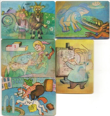 № 118 Набор из 5 переливных (стерео) Календариков . Мультфильмы СССР 1987 год.