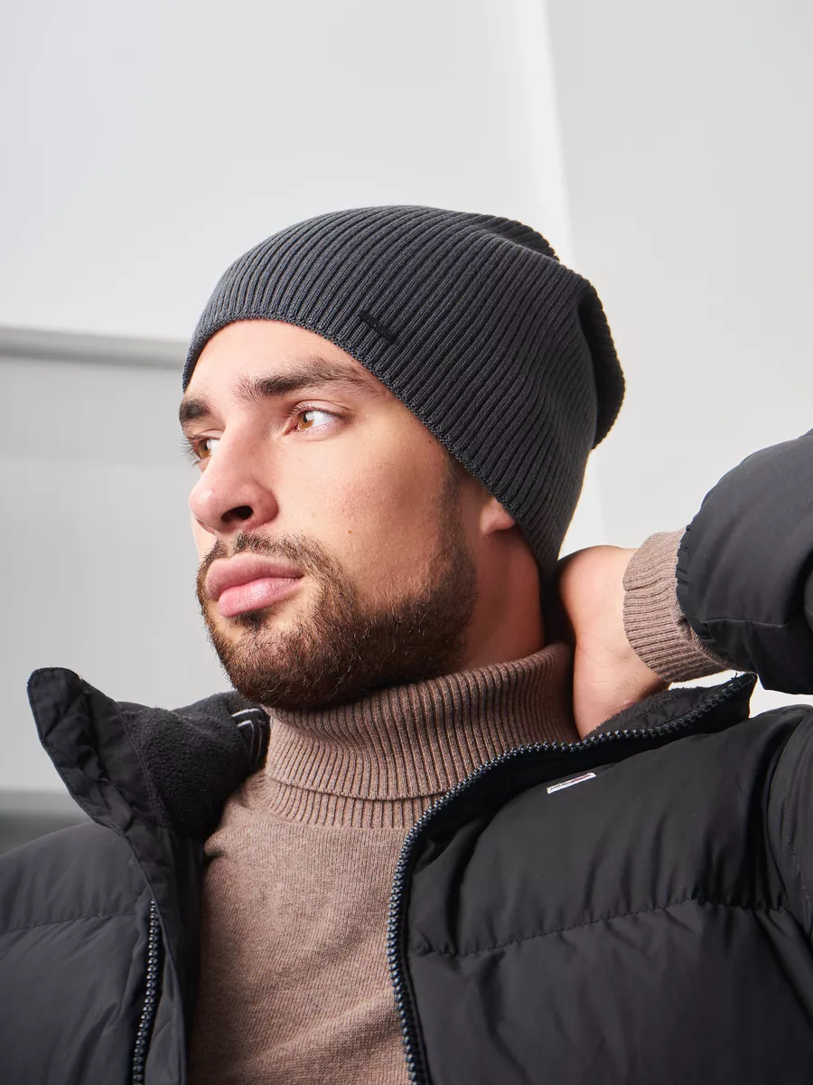 Шапка зимняя на флисе вязаная бини