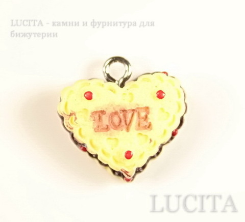 Подвеска-тортик "Love" 18х17 мм (цвет - античное серебро)