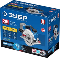 ЗУБР Т7, 20 В, d190 мм, без АКБ, бесщеточная пила циркулярная, Профессионал (CPB-190)