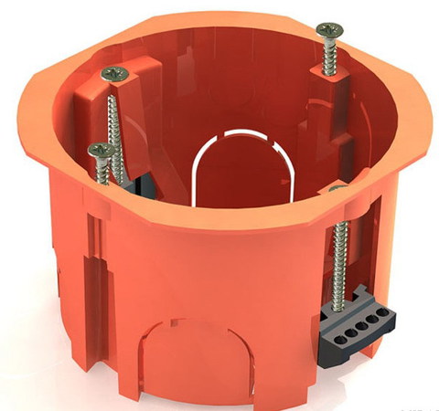 Установочная коробка СП D65х45мм, саморезы, пл. лапки, оранжевая, IP20, TDM